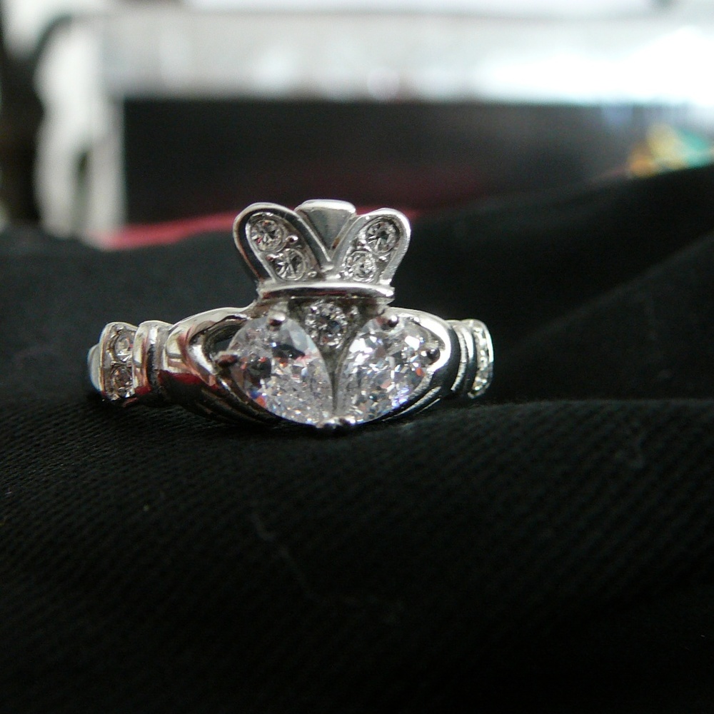 Ladies Stainless Steel and CZ Caddagh Ring